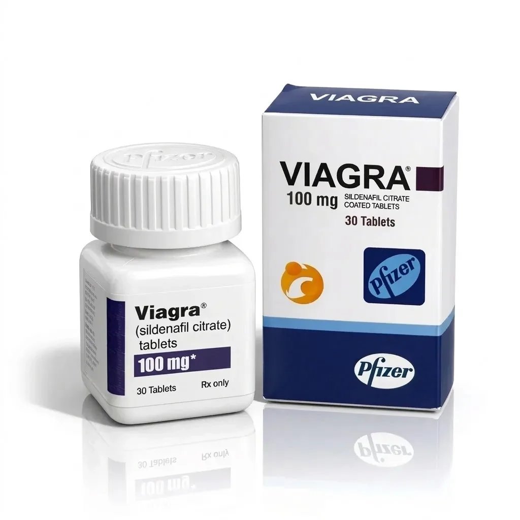 ABD pazarına özgü 30 tabletlik Viagra 100 mg şişesi ve kutusu